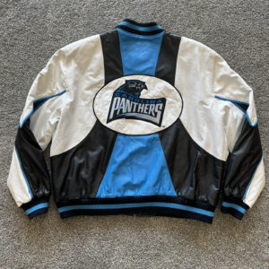 NFL Carolina Panthers Black And White Leather Jacket