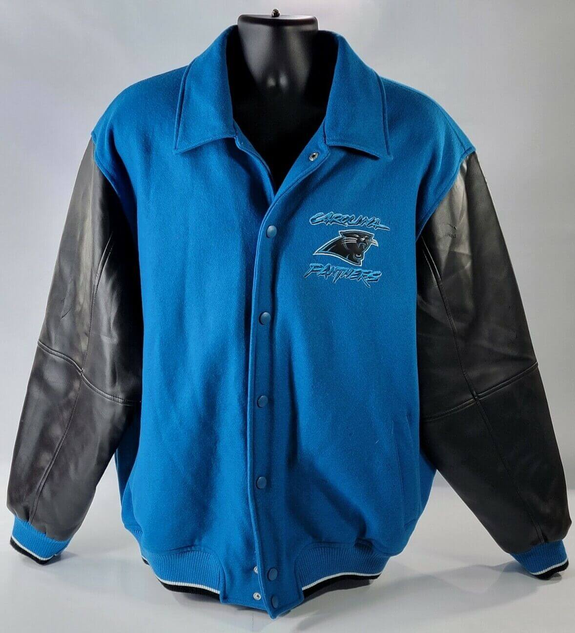 NFL Carolina Panthers Blue And Black Varsity Jacket (1) NFL Carolina Panthers Blue And Black Varsity Jacket