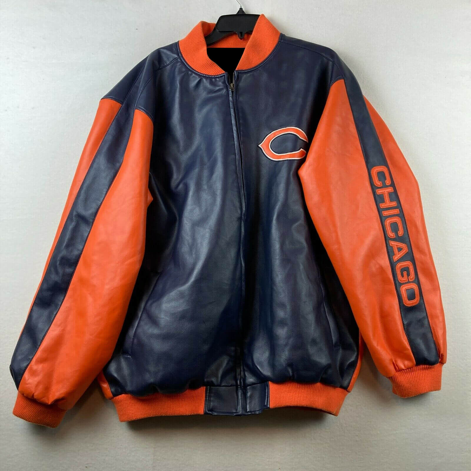 NFL Chicago Bears Navy And Orange Leather Jacket (1) NFL Chicago Bears Navy And Orange Leather Jacket