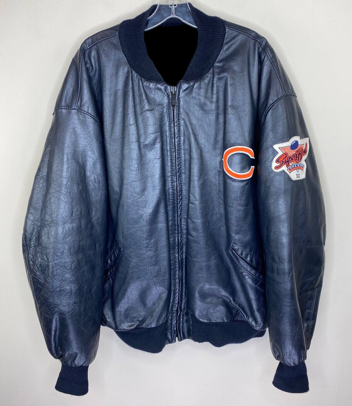 NFL Chicago Bears Navy Blue Leather Jacket (1) NFL Chicago Bears Navy Blue Leather Jacket