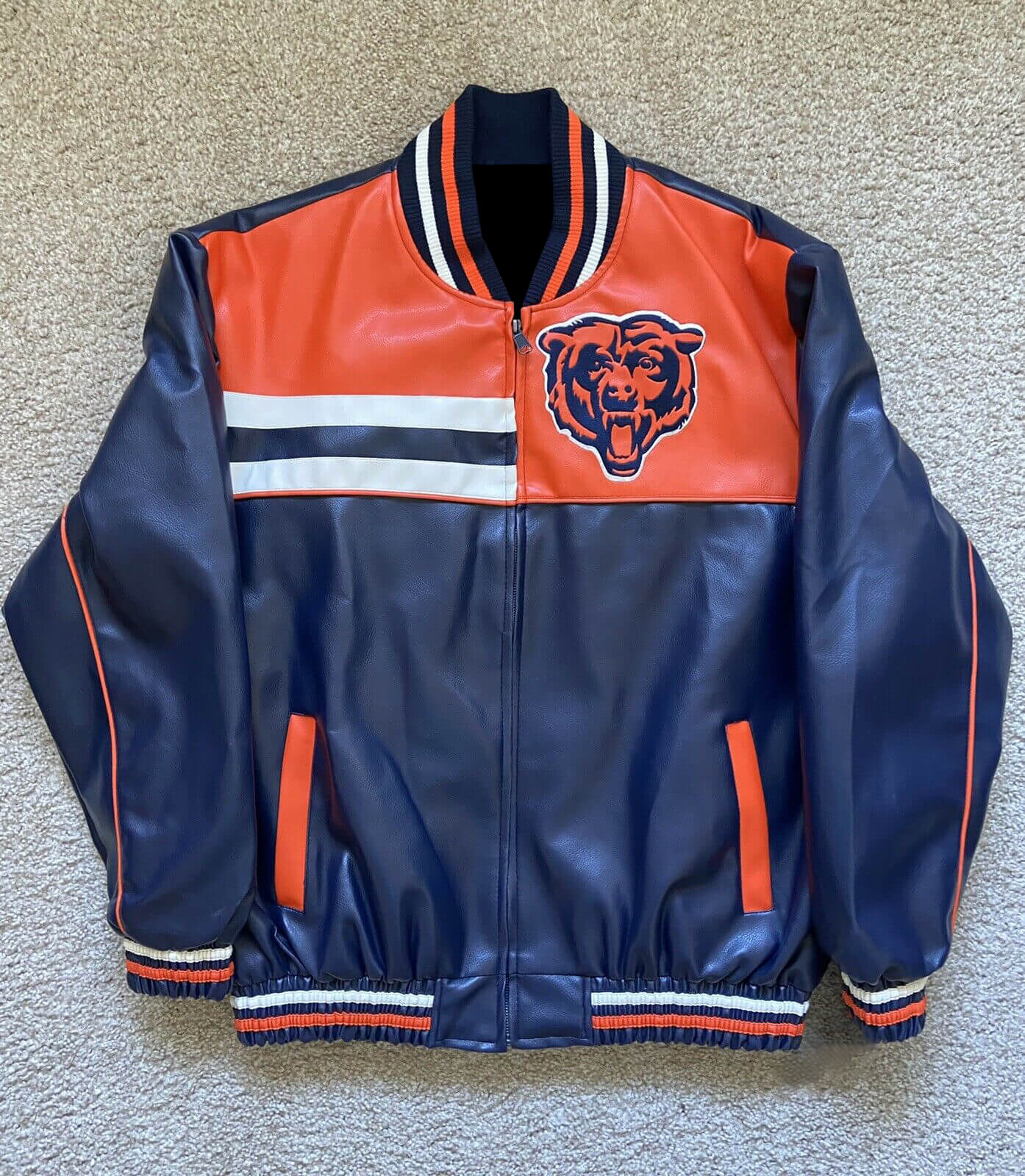 NFL Chicago Bears Tricolor Leather Jacket (1) NFL Chicago Bears Tricolor Leather Jacket