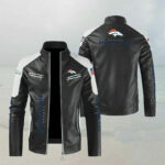 NFL Denver Broncos Black Color Block Leather Jacket