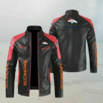 NFL Denver Broncos Red Color Block Leather Jacket