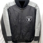 NFL Oakland Raiders Black And Gray Leather Jacket