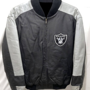 NFL Oakland Raiders Black And Gray Leather Jacket