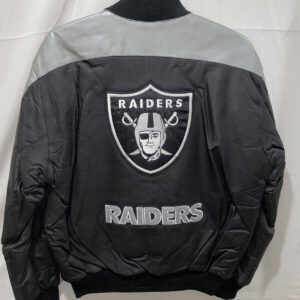 NFL Oakland Raiders Black And Gray Leather Jacket