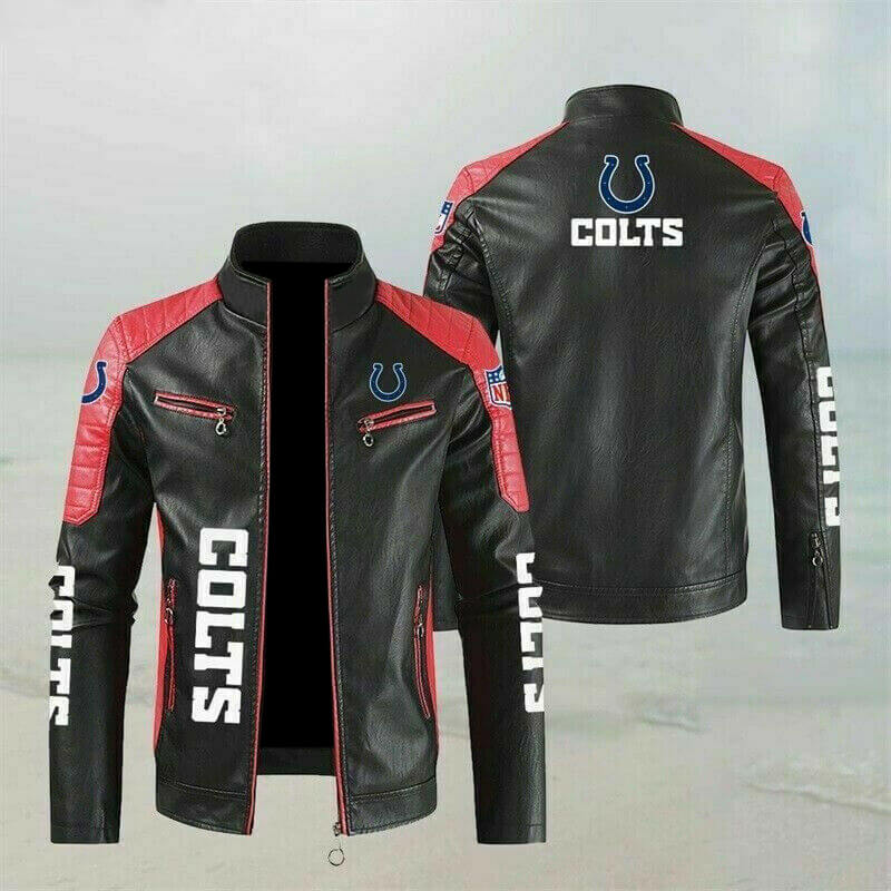 NFL Red Indianapolis Colts Color Block Leather Jacket NFL Red Indianapolis Colts Color Block Leather Jacket