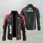 NFL Red New York Jets Color Block Leather Jacket