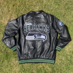 NFL Team Seattle Seahawks Black Leather Jacket