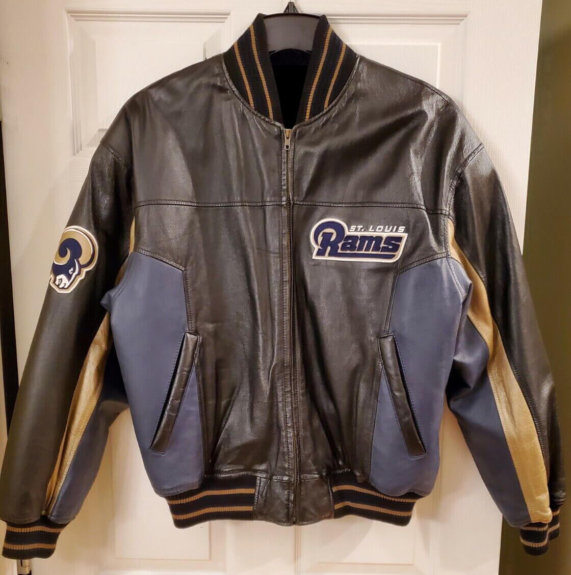 NFL St Louis Rams Black/Blue/Yellow Leather Jacket Large