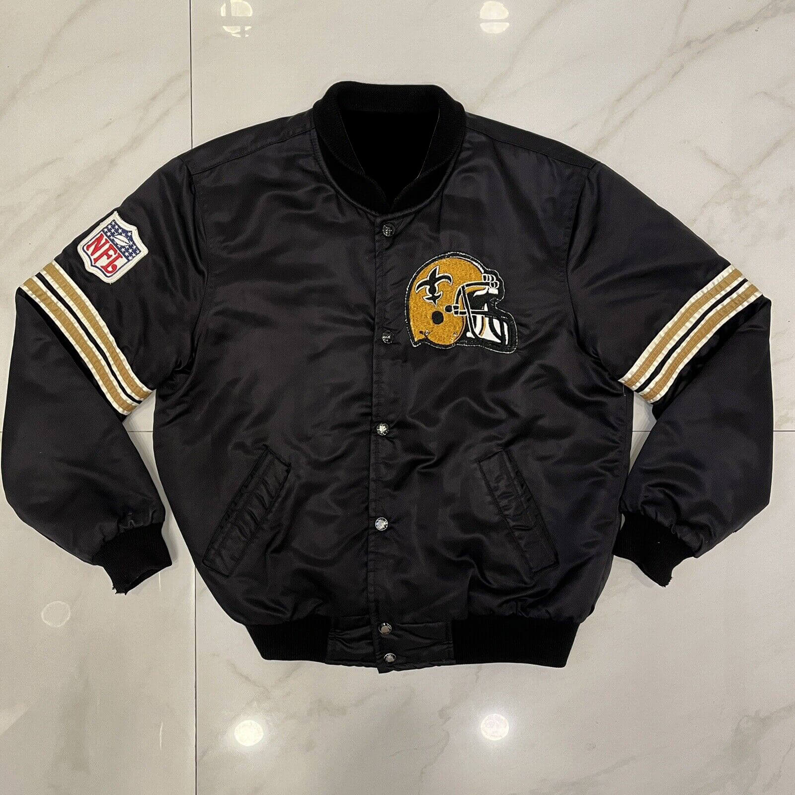 New Orleans Saints NFL Baseball Satin Jacket (1) New Orleans Saints NFL Baseball Satin Jacket