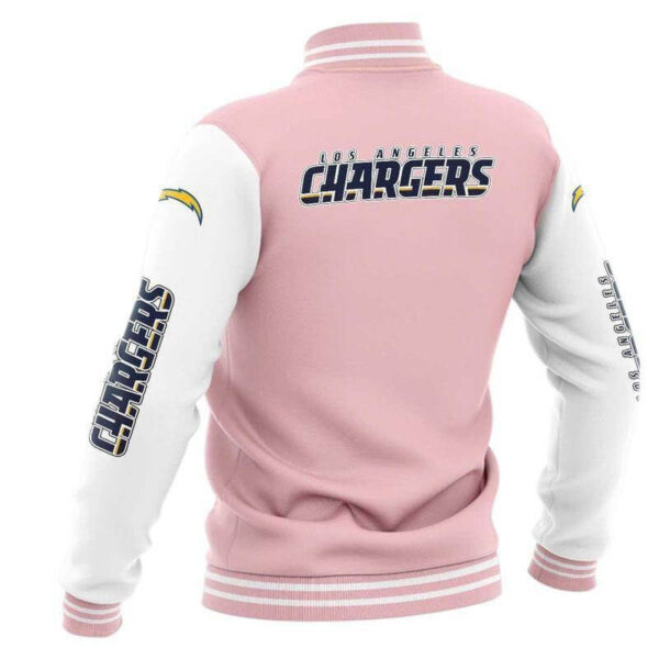 Pink Los Angeles Chargers NFL Baseball Varsity Jacket