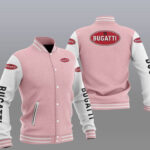 Pink White Bugatti Baseball Varsity Jacket