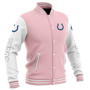 Pink White NFL Indianapolis Colts Baseball Varsity Jacket