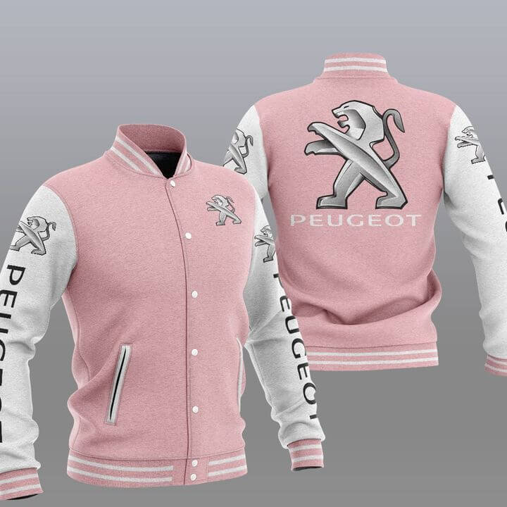 Pink White Peugeot Baseball Varsity Jacket (1) Pink White Peugeot Baseball Varsity Jacket