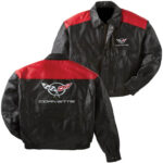Red Black Corvette C5 Bomber Leather Jacket