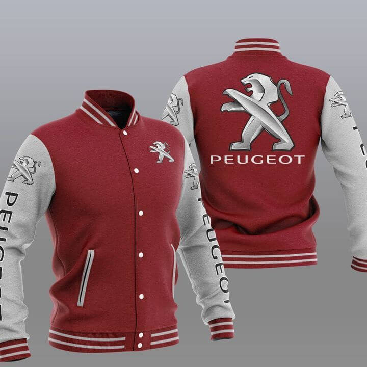 Red Gray Peugeot Baseball Varsity Jacket (1) Red Gray Peugeot Baseball Varsity Jacket