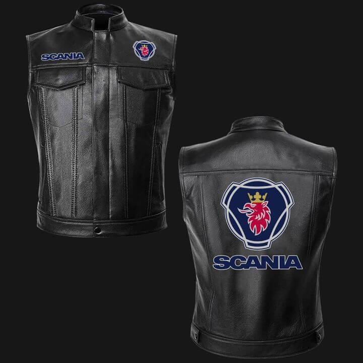 Scania Motor Bus Black Leather Vest Scania Motor Bus Black Leather Vest
