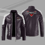 Victory Motorcycles Maroon Color Block Leather Jacket