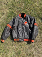 Vintage 90s Cleveland Browns Black Leather Jacket