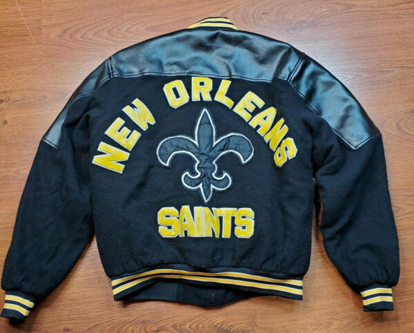 Vintage Black New Orleans Saints Wool Leather Jacket