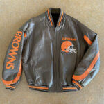 Vintage Grey NFL Cleveland Browns Leather Jacket