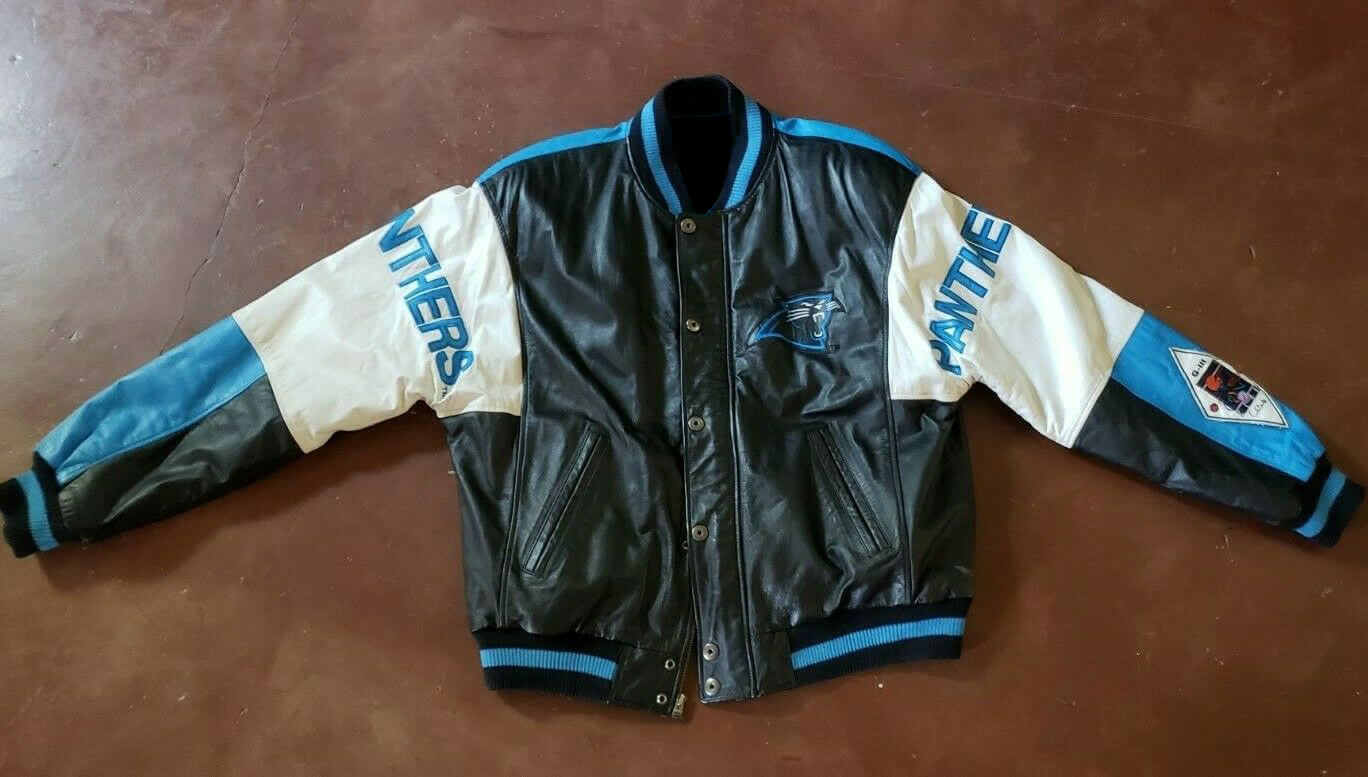 Vintage NFL Team Carolina Panthers Leather Jacket (1) Vintage NFL Team Carolina Panthers Leather Jacket