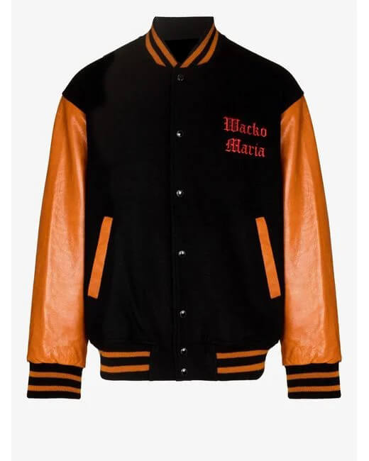 Wacko Maria Black Orange Paradise Tokyo Varsity Jacket - Maker of