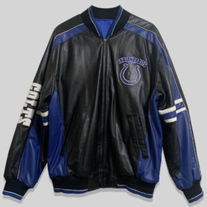 Black Blue Indianapolis Colts Football Leather Jacket