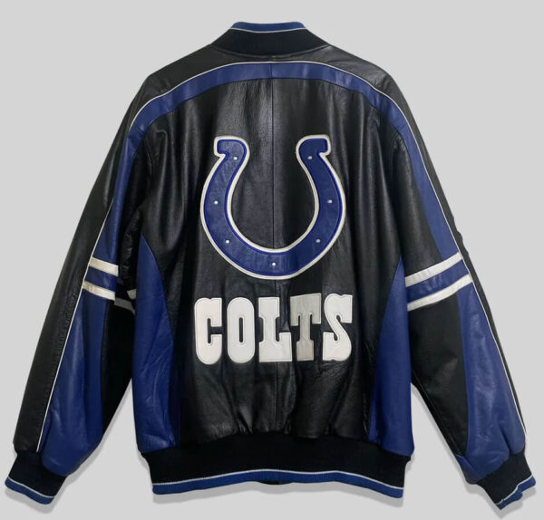 Black Blue Indianapolis Colts Football Leather Jacket