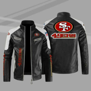 Black Color San Francisco 49ers Block Leather Jacket