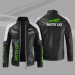 Black White Team Arctic Cat Block Leather Jacket