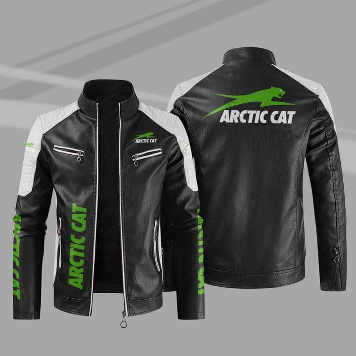 Black White Team Arctic Cat Block Leather Jacket (1) Black White Team Arctic Cat Block Leather Jacket