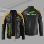 Black Yellow Team Arctic Cat Block Leather Jacket