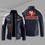 Blue Color San Francisco 49ers Block Leather Jacket