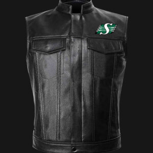 CFL Team Saskatchewan Roughriders Black Leather Vest