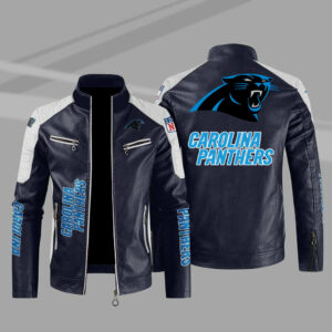 Carolina Panthers Blue White Color Block Leather Jacket