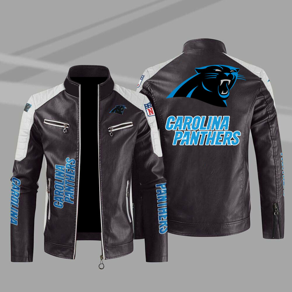 Carolina Panthers Maroon Color Block Leather Jacket Carolina Panthers Maroon Color Block Leather Jacket