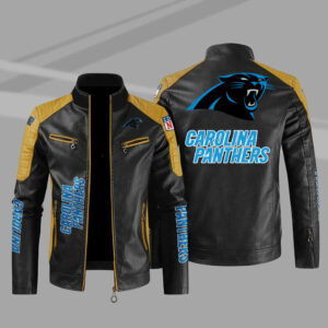 Carolina Panthers Yellow Color Block Leather Jacket