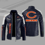 Chicago Bears Blue White Color Block Leather Jacket