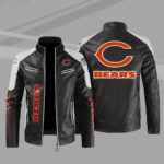 Chicago Bears Maroon White Color Block Leather Jacket