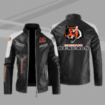 Cincinnati Bengals Black Color Block Leather Jacket
