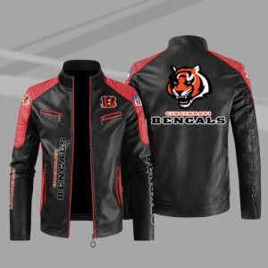 Cincinnati Bengals Red Color Block Leather Jacket