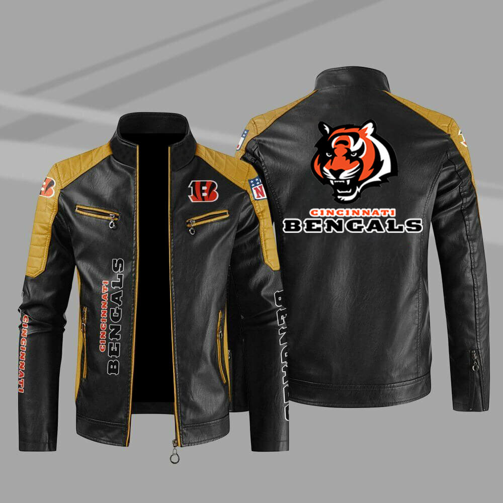 Cincinnati Bengals Yellow Color Block Leather Jacket Cincinnati Bengals Yellow Color Block Leather Jacket