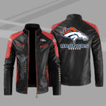 Denver Broncos Red Color Block Leather Jacket