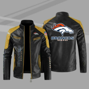 Denver Broncos Yellow Color Block Leather Jacket