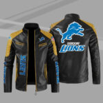 Detroit Lions Yellow Color Block Leather Jacket
