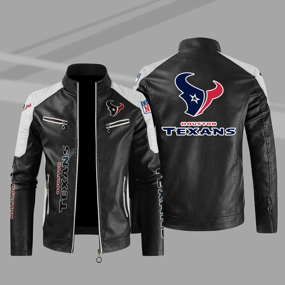 Houston Texans Black Color Block Leather Jacket Houston Texans Black Color Block Leather Jacket