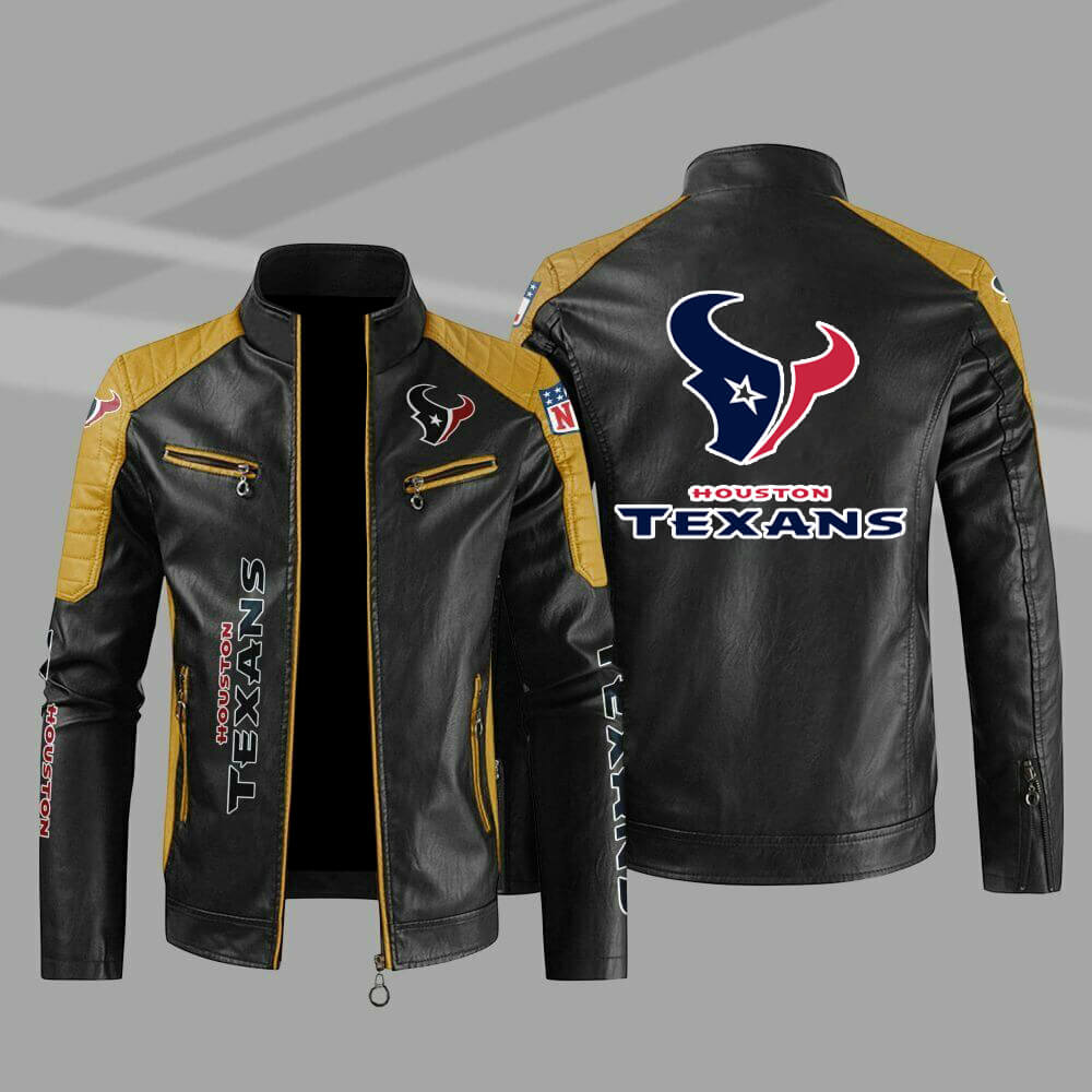 Houston Texans Yellow Color Block Leather Jacket Houston Texans Yellow Color Block Leather Jacket