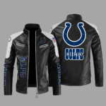Indianapolis Colts Black White Color Block Leather Jacket